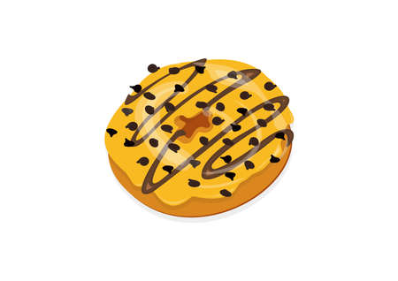 Donut caramel and chocolate chips toppingの写真素材