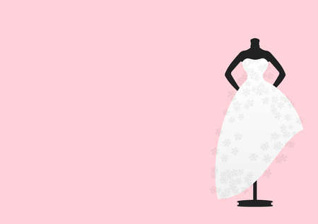 Pink Florals With White Evening Prom Dress Wedding Party Gowns For Women on mannequin in pink backgroundの写真素材