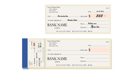 Cheque book in yellow color with black and silver pen in white backgroundの写真素材