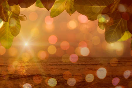 Sun ray over lake view and colorful Bokeh background.の素材