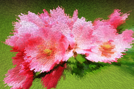 close up tiny bouquet of pink roses on green background and extrude styleの写真素材