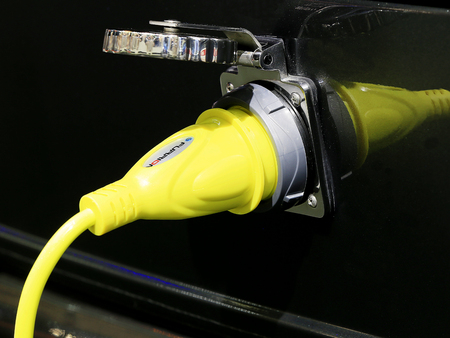 Bangkok - April 2 : yellow electric car charger of luxury Mercedes Benz mobile home car : in display at The 36th Bangkok international Motor Show 2015 on April 2, 2015 in Bangkok Thailandのeditorial素材