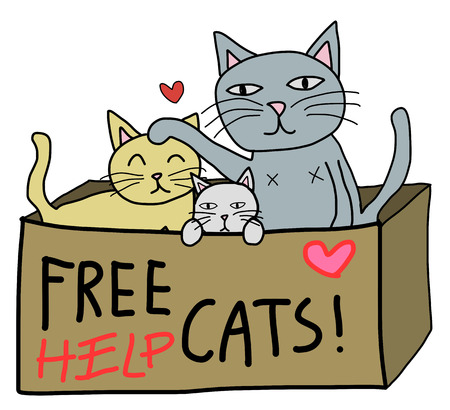 cartoon free hand style , cat in donate boxのイラスト素材