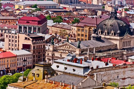 Above view City Hall on Lviv Ukraineのeditorial素材