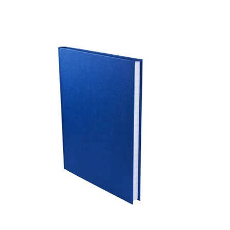 Closed blue notepad isolated on white backgroundの写真素材