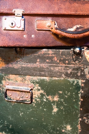 Old worn suitcases close upの写真素材