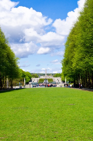 OSLO, NORWAY - MAY16  Visitors enjoying the statues created by Gustav Vigeland in the popular Vigeland park in Oslo, Norway on May 16,  2012のeditorial素材