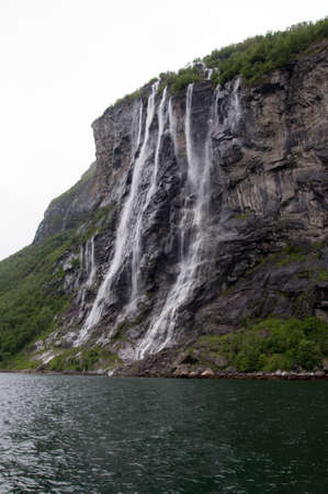 Seven Sisters waterfall in Geiranger, Norwayの写真素材