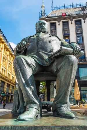 OSLO, NORWAY - AUGUST 13: Statue of Christian Krohg on Karl Johans gate pictured on August 13, 2012. Christian Krohg, was a Norwegian naturalist painter, illustrator, author and journalist.のeditorial素材