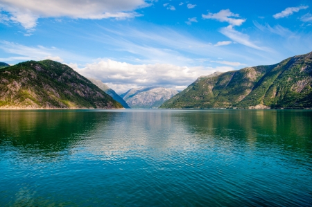 Norwegian fjord and mountainsの写真素材