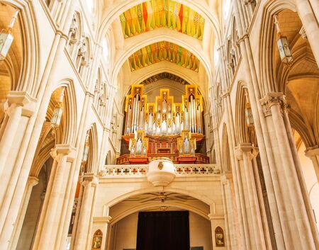 MADRID, JUNE 11: Cathedral of Almudena, interior, Madrid, Spain on June 11, 2012. The cathedral was...