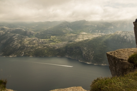 Lysefjord view from Preikestolen cliff in Norwayの写真素材