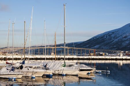 Marina in Tromso, Norway in winterの写真素材