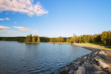 Norwegian landscape: Forest and lakeの写真素材