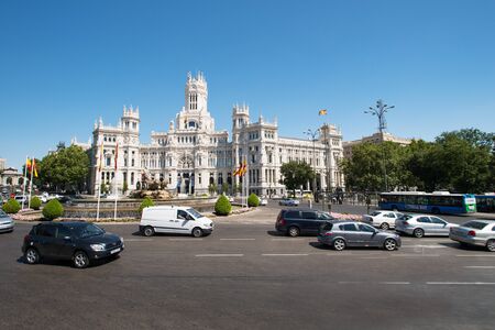 MADRID, SPAIN - JULY 11: Plaza de Cibeles on July 11, 2012. Plaza de Cibeles was originally named Plaza de Madrid, but in 1900, the City Council named it Plaza de Castelar, which was eventually replaced by its current name.のeditorial素材