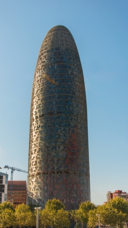 BARCELONA, SPAIN - JUL 19: Torre Agbar in the Poblenou neighborhood on July 19, 2012 in Barcelona, Spain. Owned by the Agbar Group, a holding company that include the water company Aigues de Barcelonaのeditorial素材