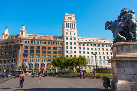 BARCELONA - JULY 19: Banesto ("Spanish credit bank") is a Spanish bank, 88.4% owned by Banco Santander on July 19, 2012. Currently Banesto is the fifth-largest banking group in Spain, operating around 1,770 branchesのeditorial素材