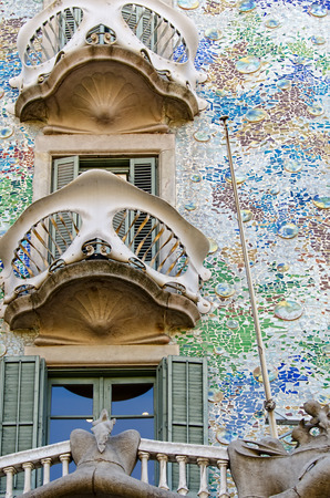 BARCELONA - JULY 19: The facade of the house Casa Battlo (also could the house of bones) designed by Antoni GaudiÂ­ with his famous expressionistic style on July 19, 2012 Barcelona, Spainのeditorial素材