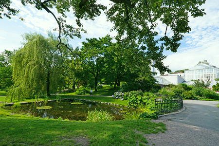Lake in botanical garden in Osloのeditorial素材