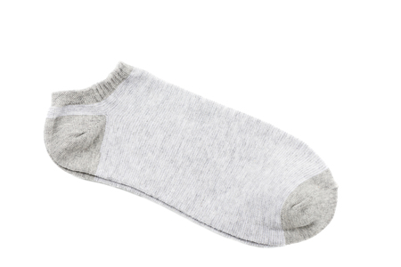 A pair of fashionable striped short socks isolated on white backgroundの写真素材