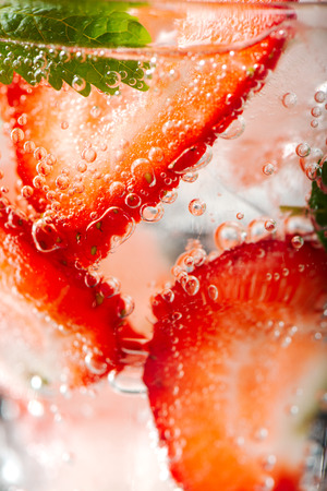 Fresh strawberry drink on dark backgroundの写真素材
