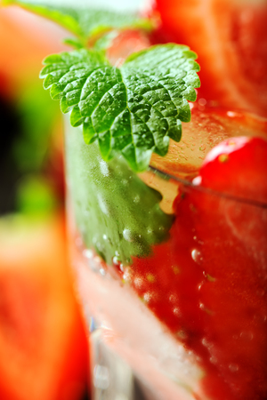 Fresh strawberry drink on dark backgroundの写真素材