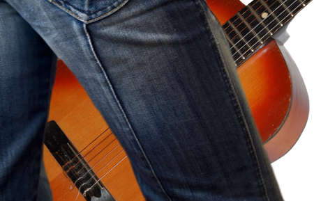 close-up of women with guitar on white