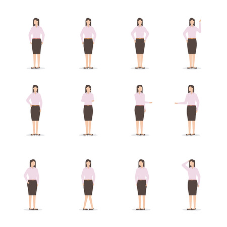 Office business woman in various poses in Character vector illustration, flat design.のイラスト素材