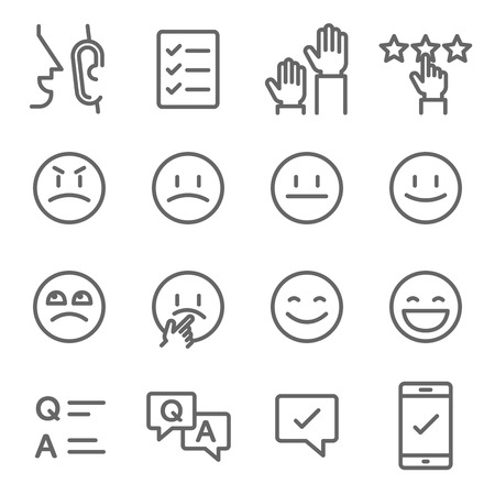 Survey Vector Line Icon Set. Contains such Icons as Emoji, Emoticon, Quiz and more. Expanded Strokeのイラスト素材