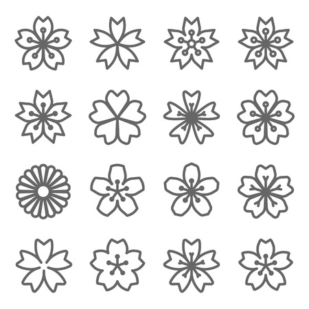 Sakura Cherry Blossom Japan Flower Vector Line Icon Set. Expanded Strokeのイラスト素材