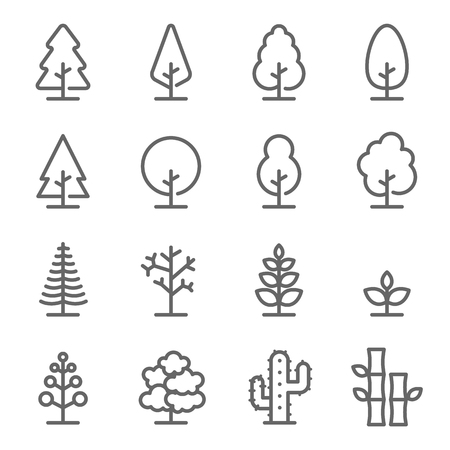 Tree Vector Line Icon Set. Contains such Icons as Wood, Plant, Pine, Cactus, Bamboo and more. Expanded Strokeのイラスト素材