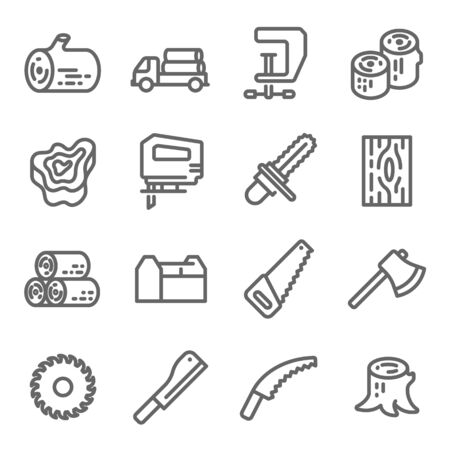 Wooden Icon Set. Contains such Icons as Chainsaw, Log, Axe and more. Expanded Strokeのイラスト素材