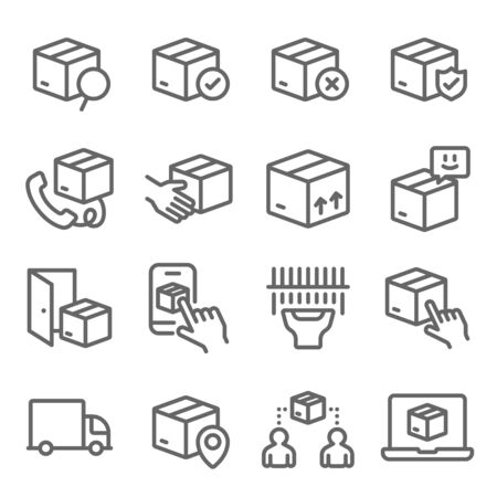 Shipping Delivery Service icons set vector illustration. Contains such icon as Logistic, Package Protection, Express, Transport and more. Expanded Strokeのイラスト素材