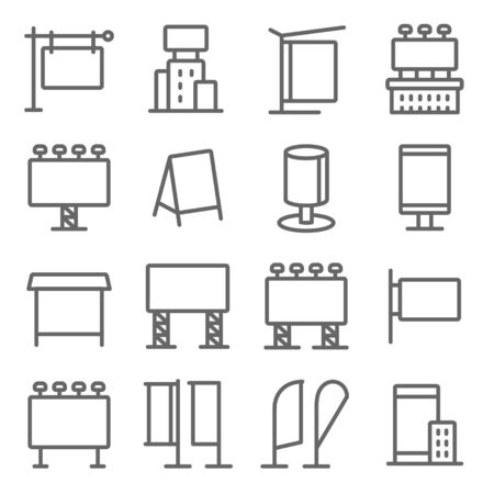 Digital Advertise Media icons set vector illustration. Contains such icon as Advertising, Poster, Billboard, Signage, Ads and more. Expanded Strokeのイラスト素材