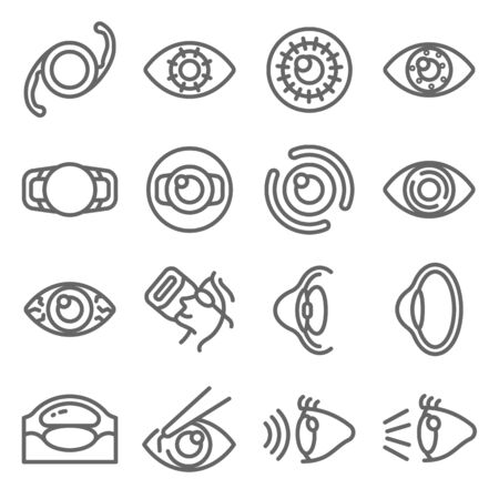 Eye Surgery Ophthalmologist set vector illustration. Contains such icon as Cataract Surgery, Corneal Surgery, Intrastromal Corneal Ring, Dry Eye and more. Expanded Strokeのイラスト素材