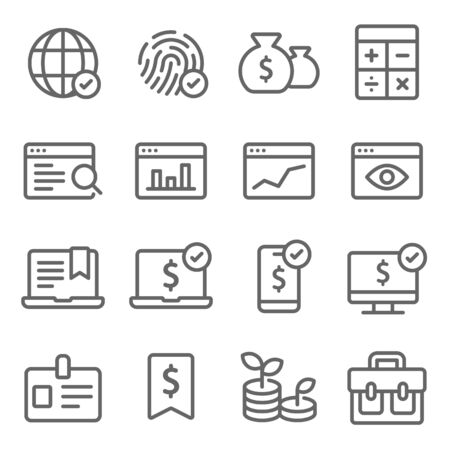 Business icons set vector illustration. Contains such icon as Trending, Briefcase, Growth, Investment and more. Expanded Strokeのイラスト素材