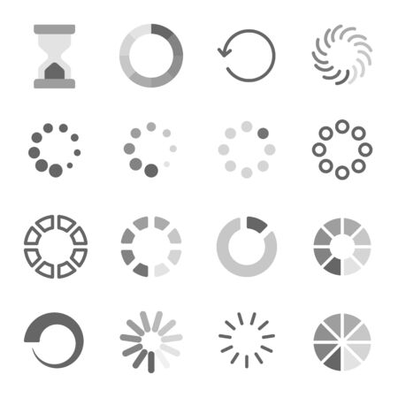 Loading symbol icon set vector illustration. Contains such icon as Hourglass, Waiting, Processing, Loader, Time, Buffering and more. Expanded Strokeのイラスト素材