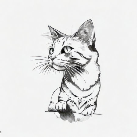 Cat vector t-shirt design, minimalist ink drawing style, vanishing points on white paper, generation AI.の素材