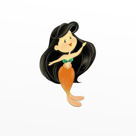 Mermaid cartoon drawing with an orange tailの写真素材