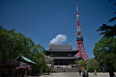 Tokyo, Japan - April 07 2018 - Zojoji Temple and Tokyo towerのeditorial素材