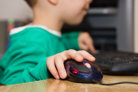 Unidentified indoor location - December 2017: Small child uses computer keyboard and mouse
