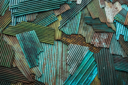 Rust on green zinc metal plate texture. Green zinc metal sheet texture, metal wall or roof.の写真素材
