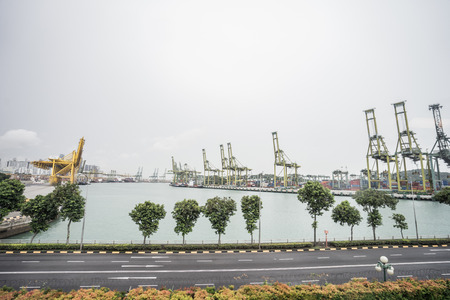 SINGAPORE CITY, SINGAPORE - February 2, 2018: View of container terminal at the Port of Singapore....