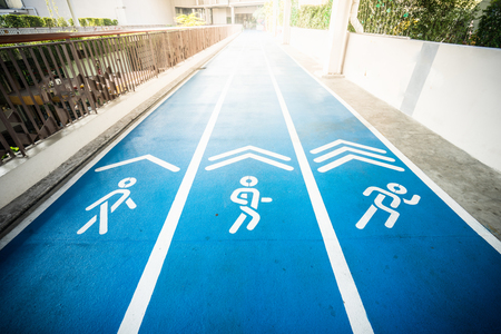 blue concrete runway, walkway and jogging way on the building.の写真素材