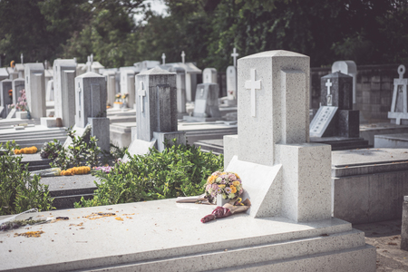 Cross on tomb in Chinese Christian cemeteryの写真素材
