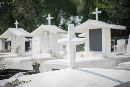 Cross on tomb in Chinese Christian cemeteryの写真素材