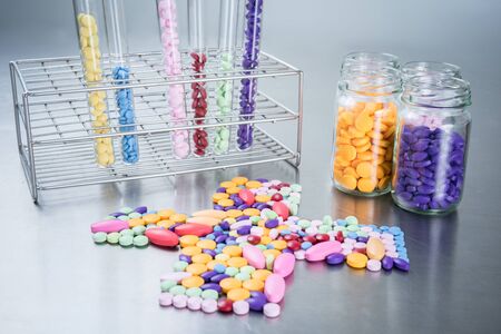 Colorful medicine Tablets on the tableの写真素材