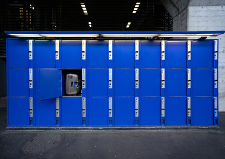 Blue big locker at the train station for the traveler.の写真素材