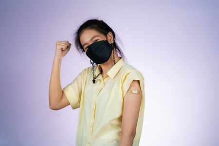 A happy woman received vaccinesの写真素材