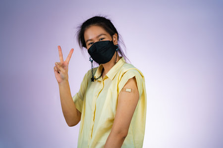 A happy woman received vaccinesの写真素材